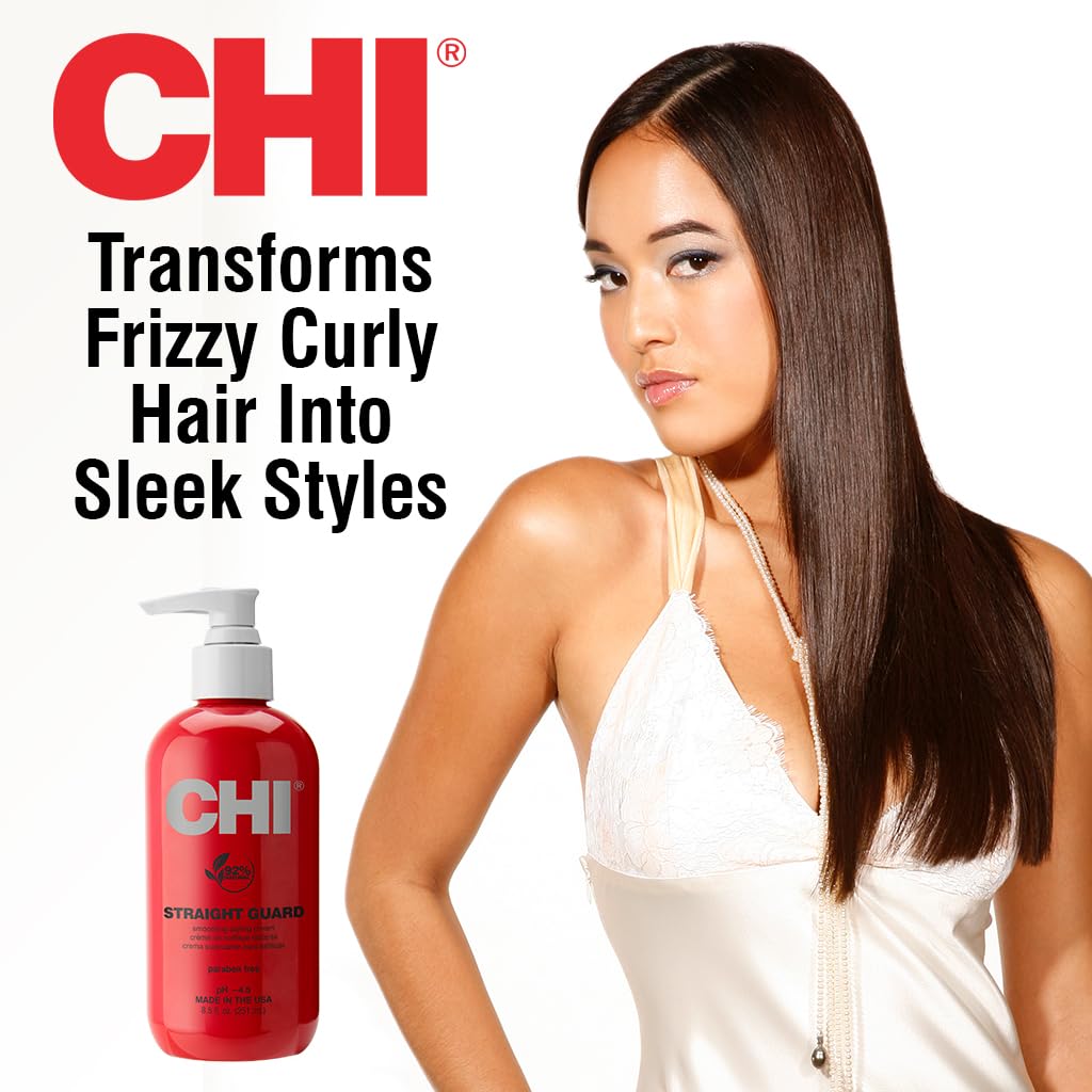 CHI Straight Guard Smoothing Styling Cream, Eliminates Frizz For Sleek & Shiny Hair, Maximum Control, 8.5 Oz