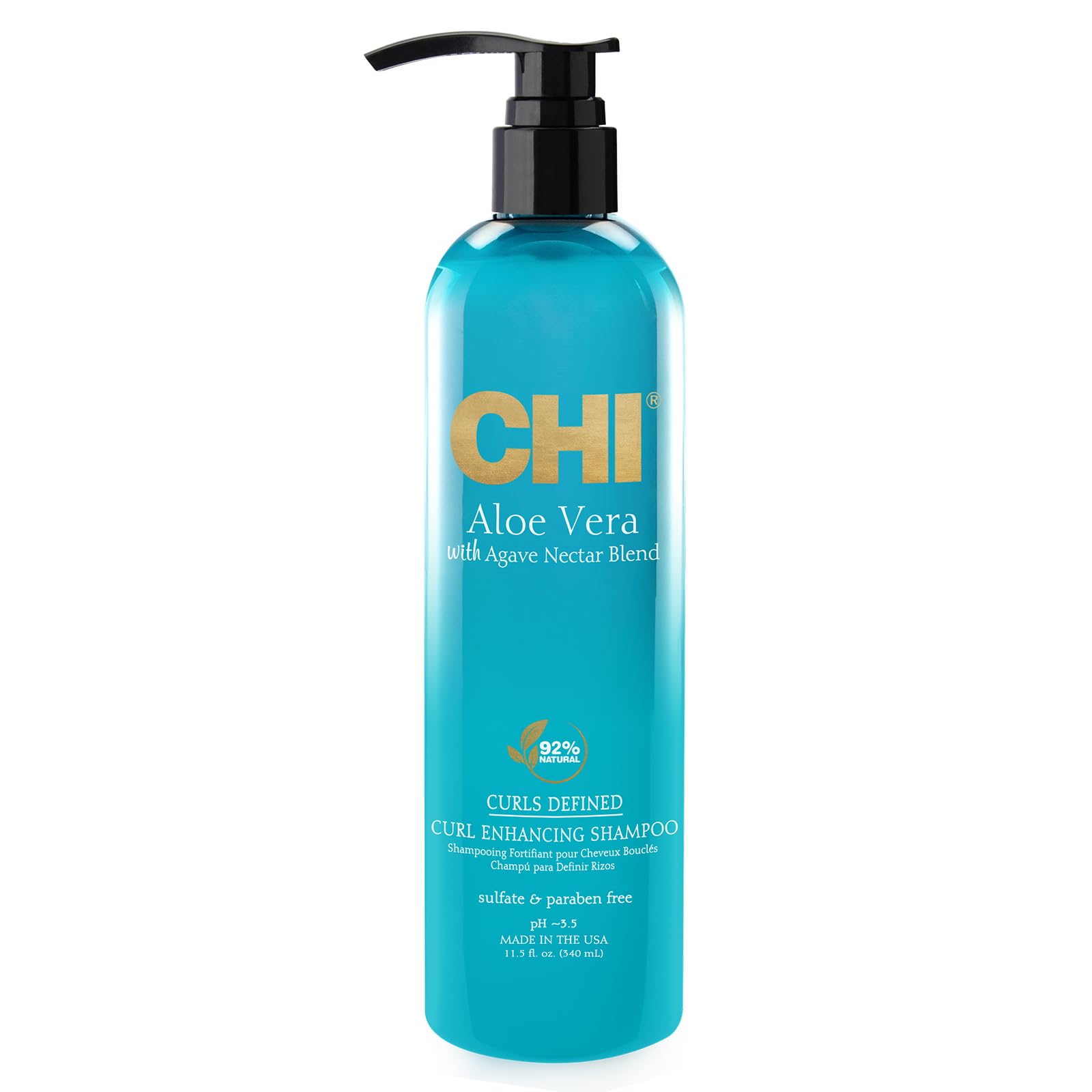 CHI Aloe Vera Curl Enhancing Shampoo, Gently Cleanses & Increases Moisture For Curly Hair, Sulfate, Paraben, & Cruelty-Free, 11.5 Oz