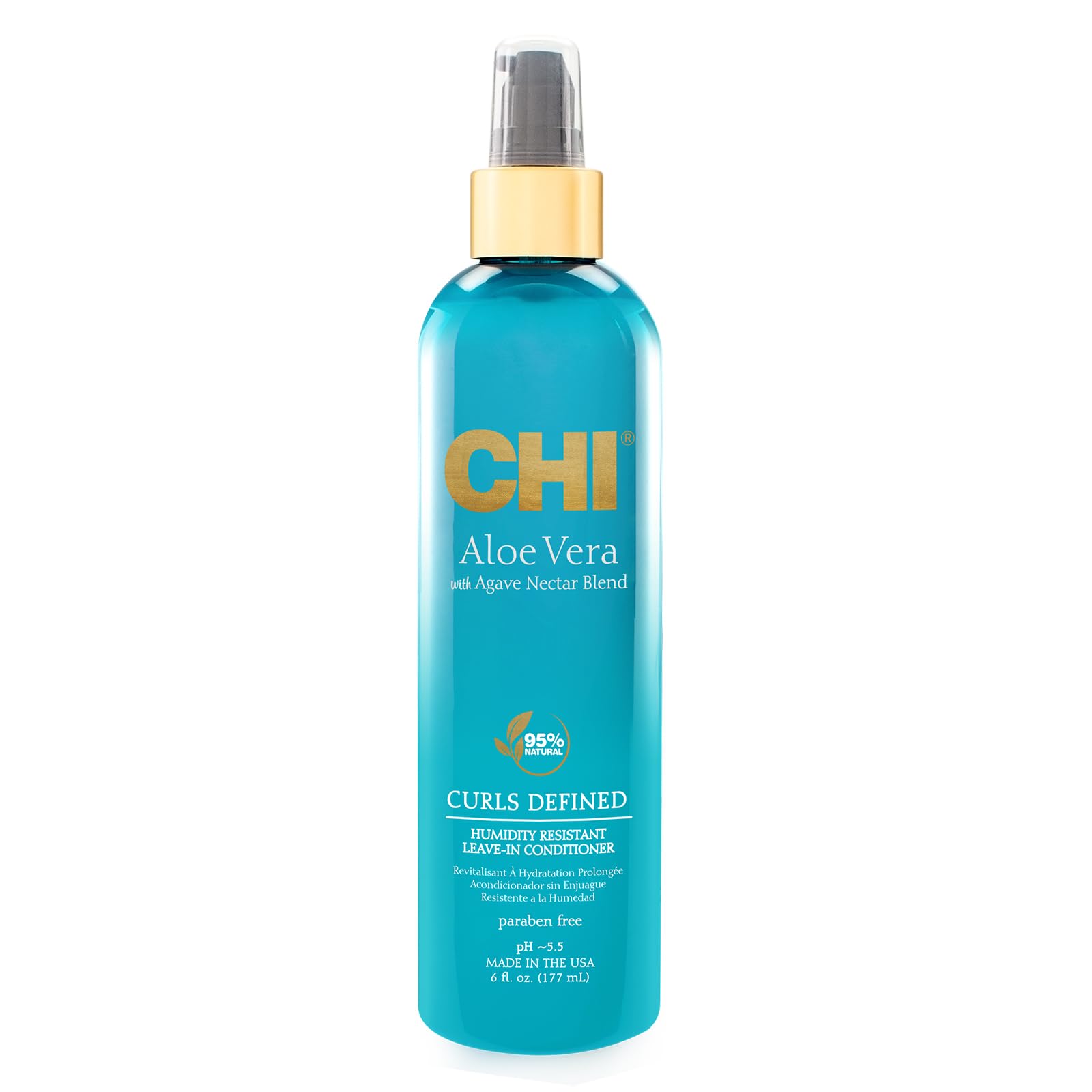 CHI Aloe Vera Humidity Resistant Leave-In Conditioner, For Defined, Smooth & Frizz-Free Curls, Sulfate, Paraben, & Cruelty-Free, 6 Oz