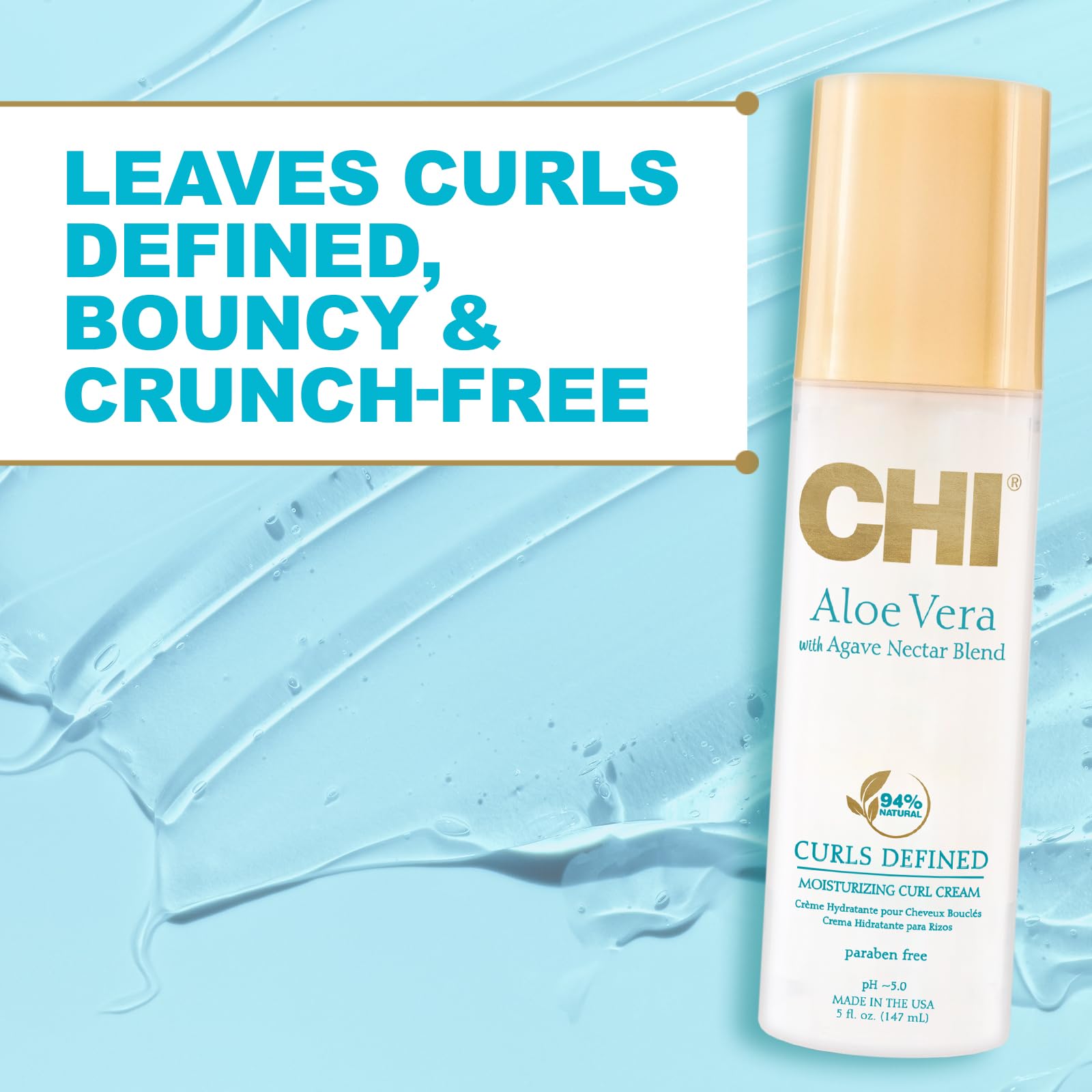 CHI Aloe Vera Moisturizing Curl Cream, Leaves Curls Defined, Bouncy, & Crunch-Free, Sulfate, Paraben & Gluten Free, 5 Oz