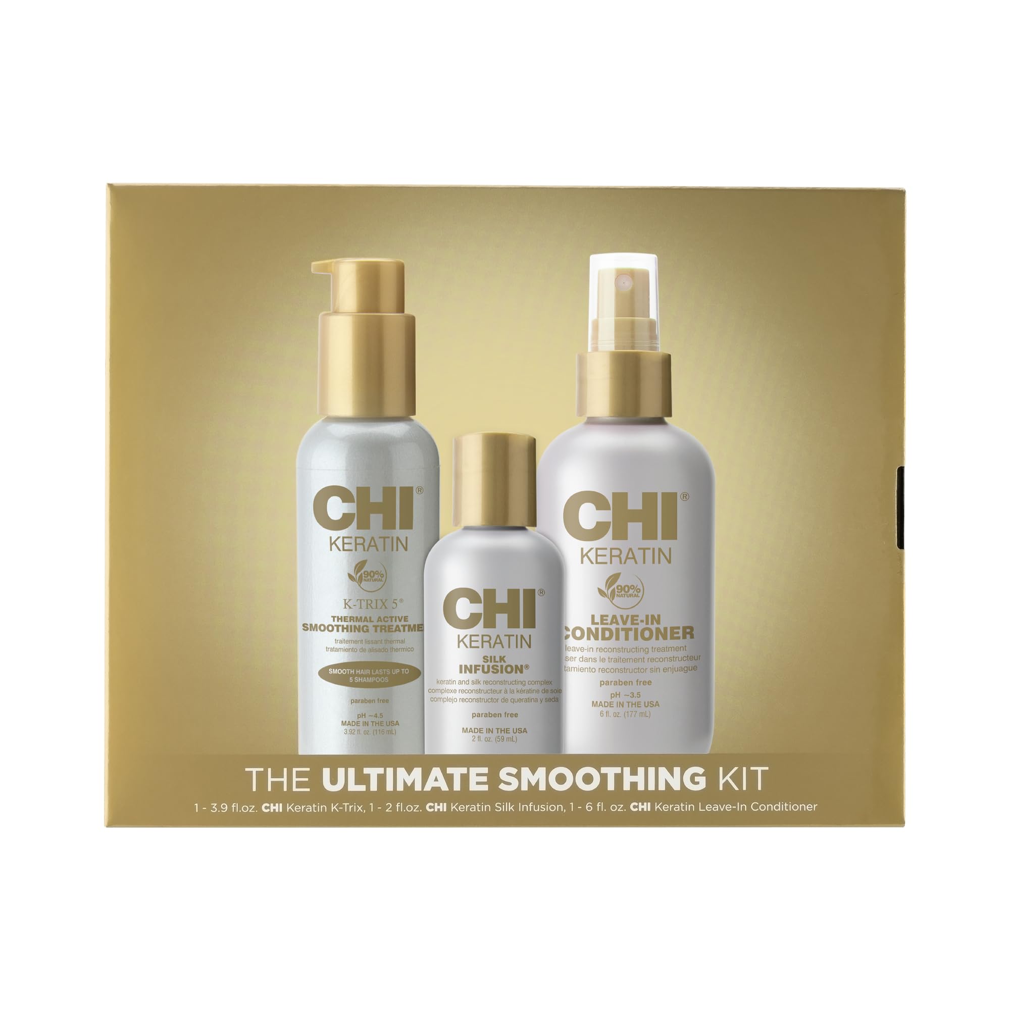 CHI Ultimate Smoothing Gift Kit, 2 Oz Keratin Silk Infusion, 3.92 Oz K-Trix & 2.26 Oz Leave-In Conditioner, Sulfate, Paraben, & Cruelty-Free (3 Items)