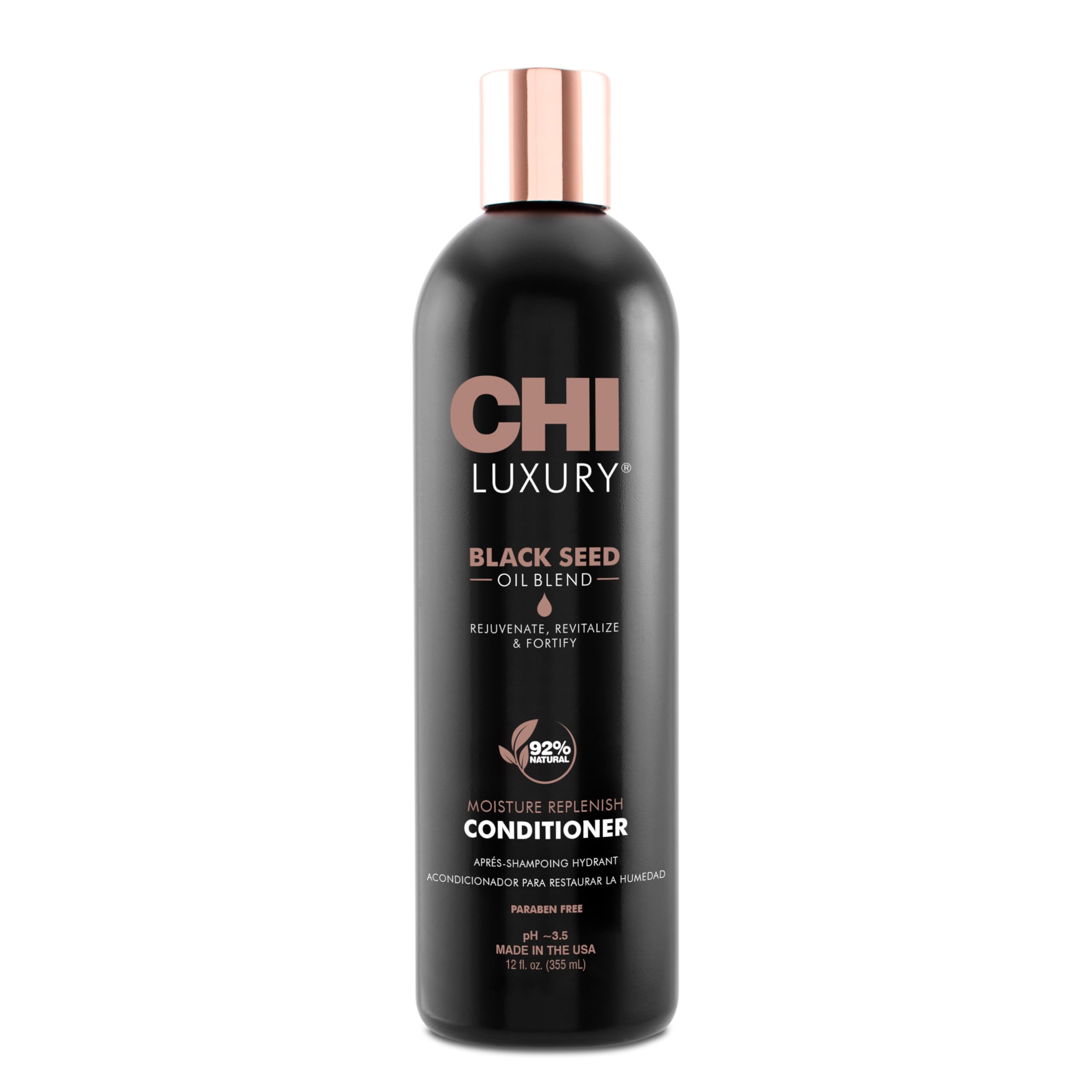 CHI Luxury Black Seed Oil Moisture Replenish Conditioner, Strengthens for Soft Hair, Replenishes Moisture, Sulfate, Paraben & Gluten-Free, 12 Oz