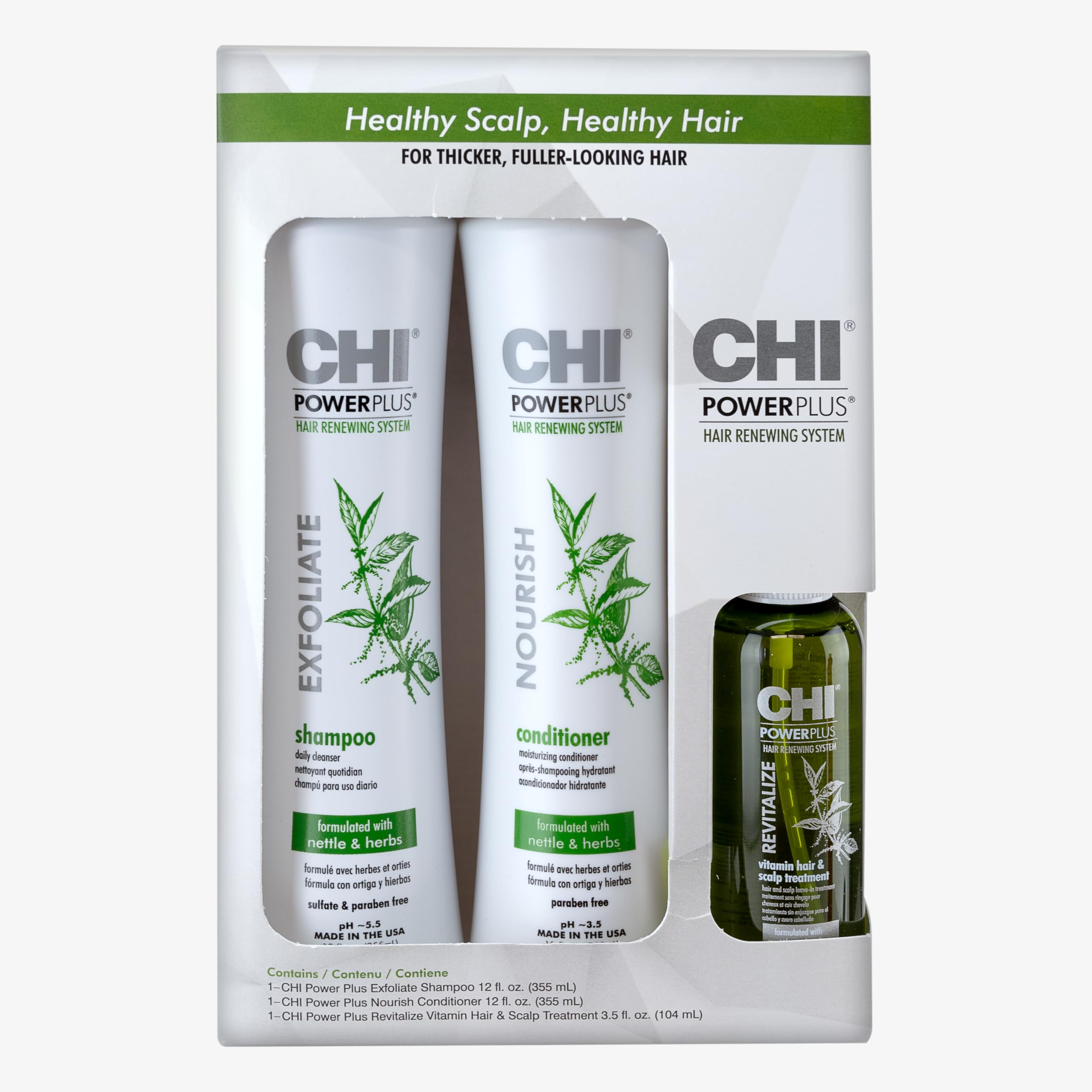 CHI PowerPlus Renewing Haircare Starter Kit, Includes Shampoo, Conditioner & Scalp Treatment, Anti-Shedding & Healthy Hair Renewal System