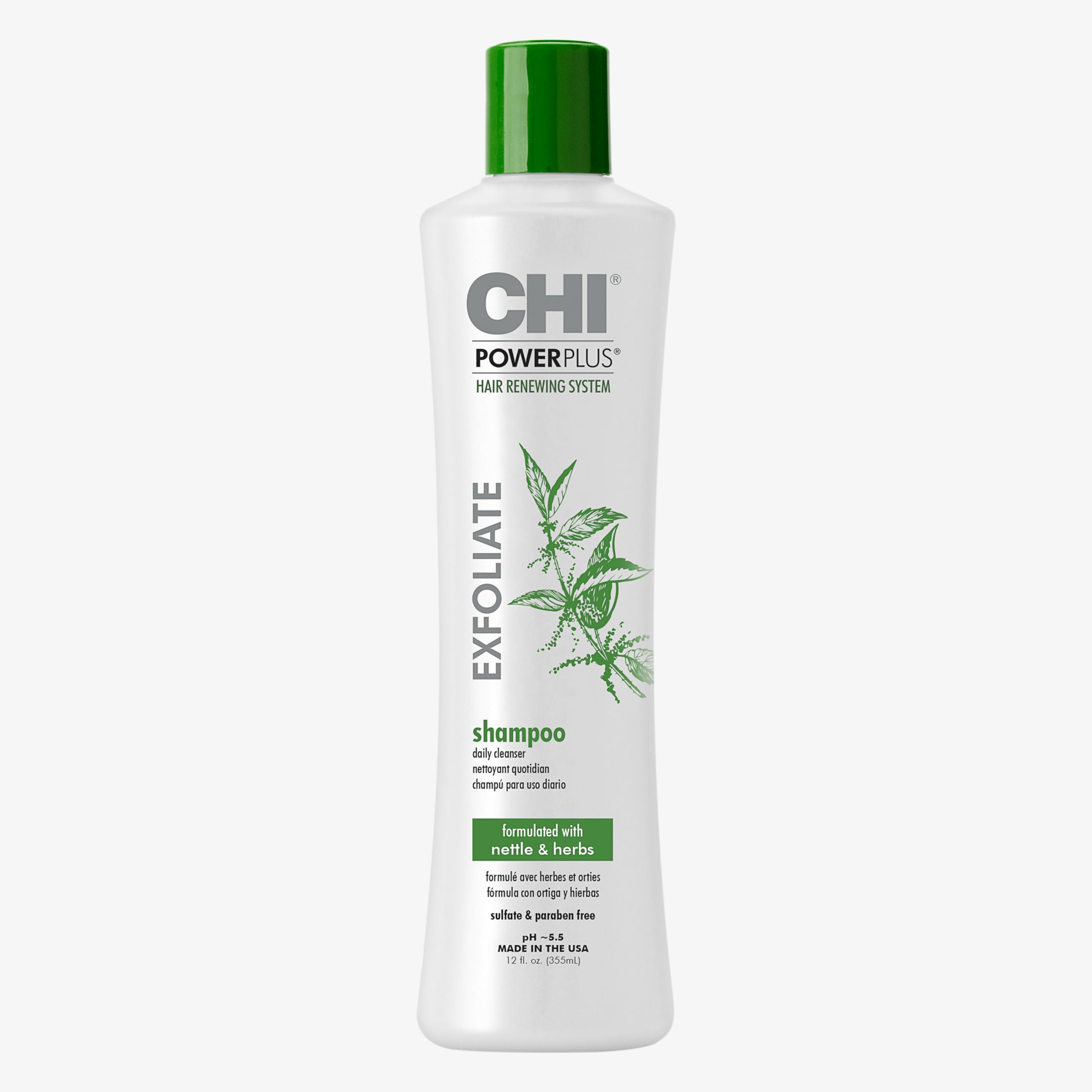 CHI PowerPlus Exfoliating Shampoo, Hair Renewal System For A Healthy Scalp, Delivers Weightless Shine, For All Hair Types, 12 Oz