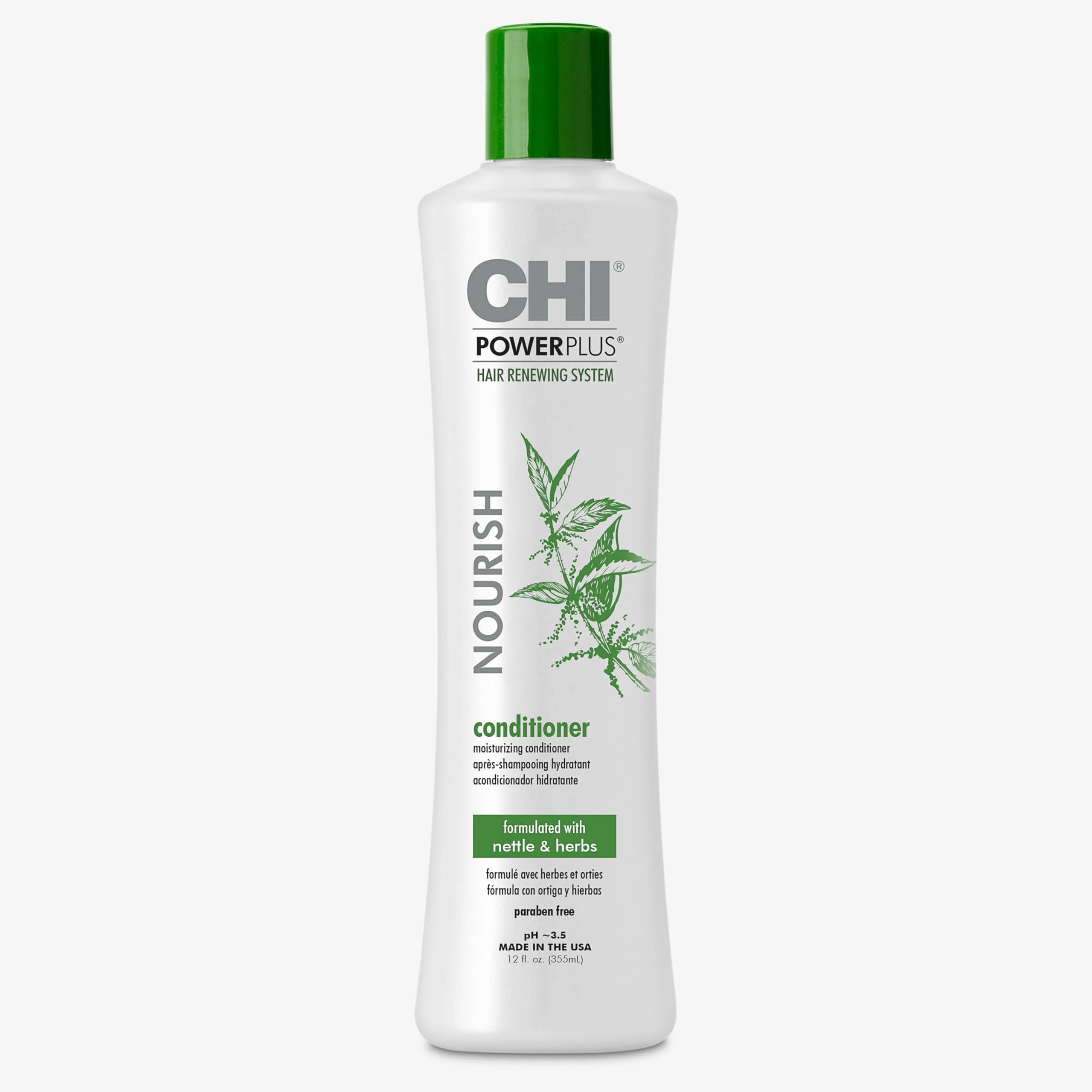 CHI PowerPlus Nourishing Conditioner, Hair Renewal System For A Healthy Scalp, Relieves Tightness & Dryness, Strengthens & Protects Against UV, 12 Oz