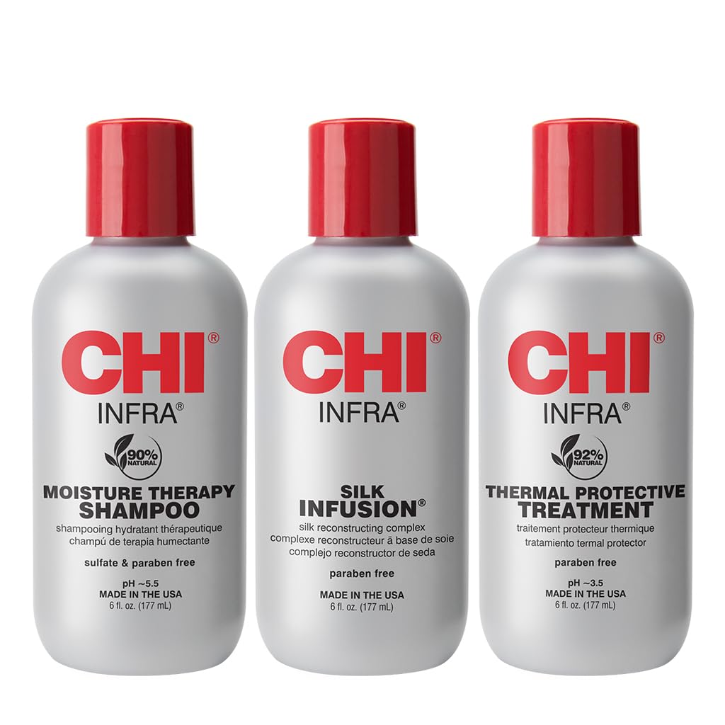 CHI Infra Thermal Care Kit, Moisturizing & Restoring Shampoo, Color Protectant & Serum, Sulfate, Paraben, & Cruelty-Free, 6 Oz (3 Products)