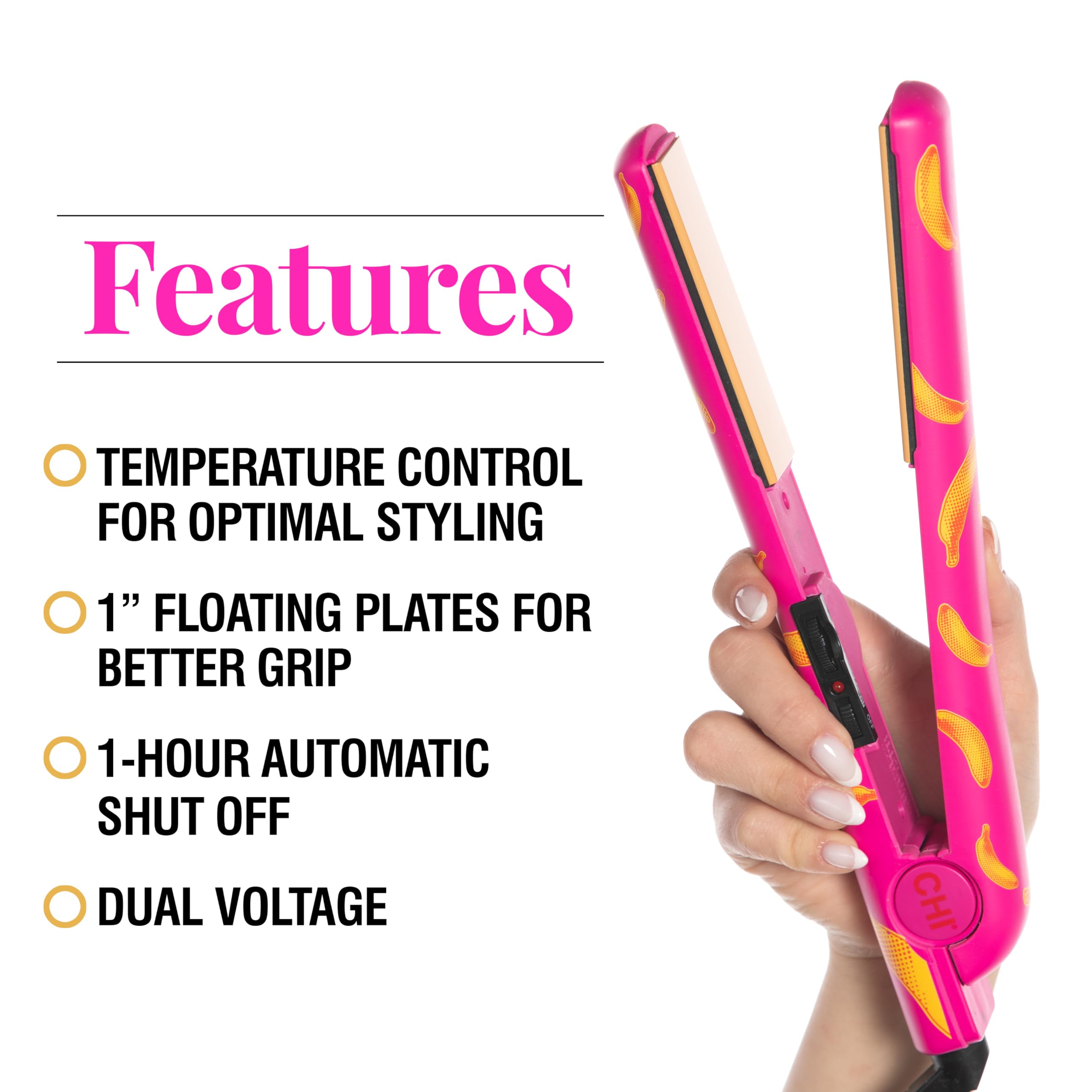 CHI Ceramic Series Flat Iron, Hair Straightener for Silky, Smooth Hair, 1" Iron, Going Bananas