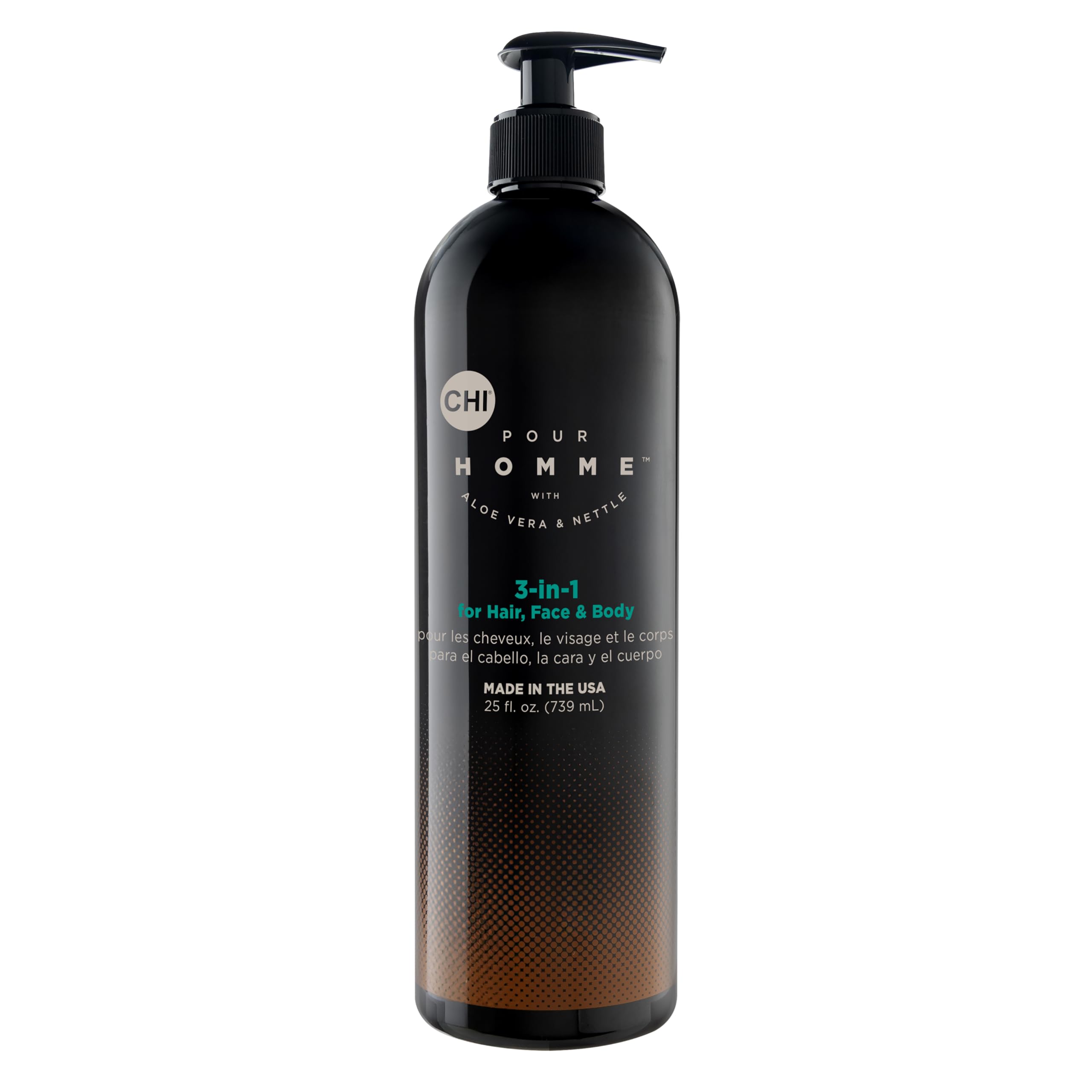 CHI pour Homme 3-in-1 Cleansing & Moisturizing Hair, Face & Body Wash for Men, Made With Aloe Vera & Nettle, Fresh, Woody Scent, Sulfate-Free, 25 oz