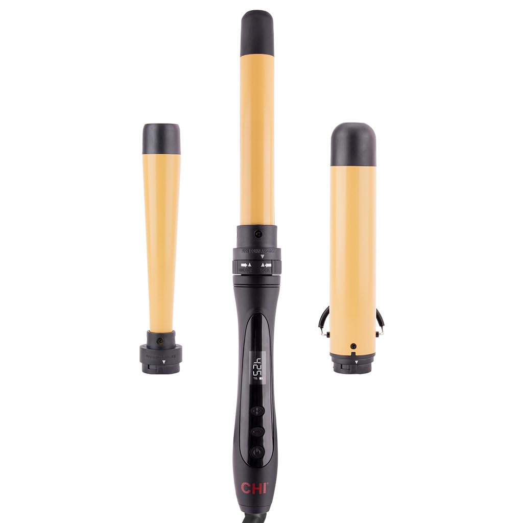 CHI Interchangeable Curling Wand, 3 Barrel Attachments For Versatile Curls, 0.5"-1.25" Inverted Tapered Barrel, 1" & 1.5" Barrel