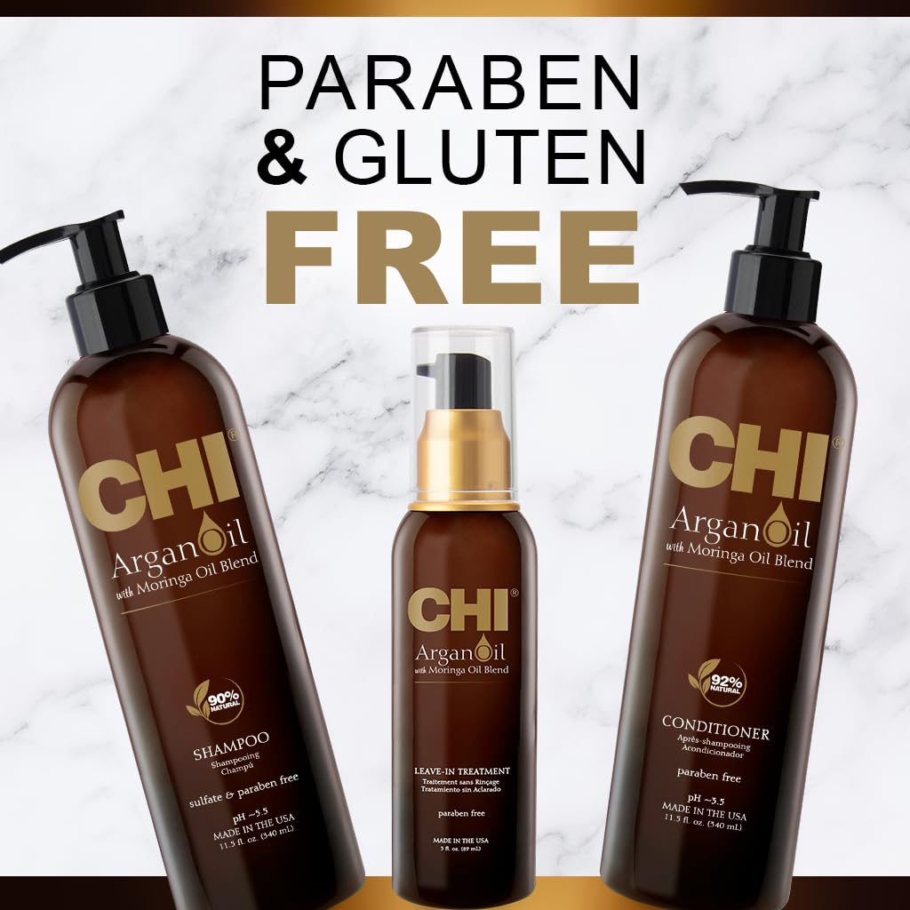CHI Argan Oil plus Moringa Oil Luxe Trio Kit with Shampoo, Conditioner and Moringa Oil (Set of 3), 11 fl. oz.